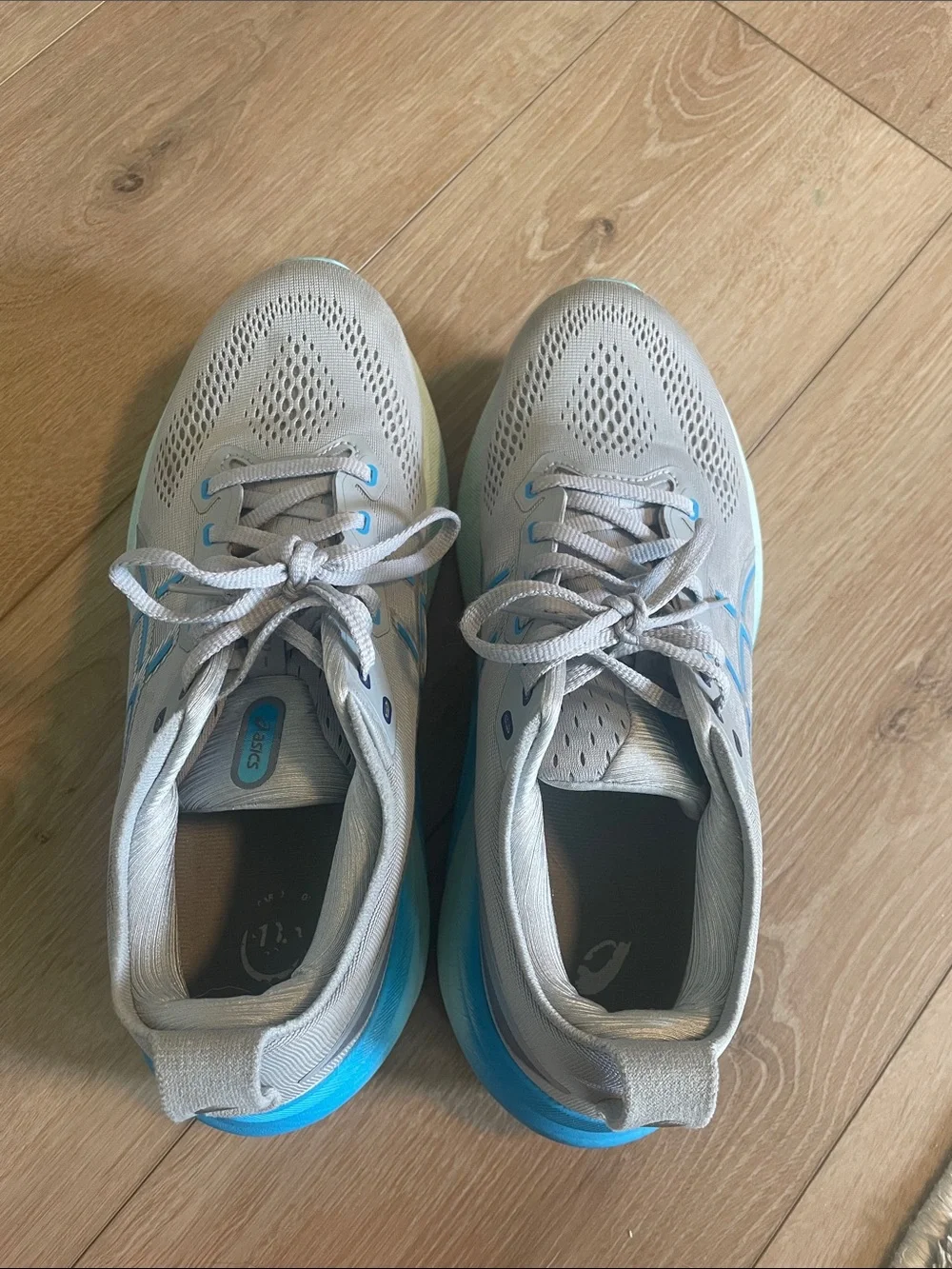 Asics Gel-Kayano 31 Light Gray Running Shoes with Blue Accents